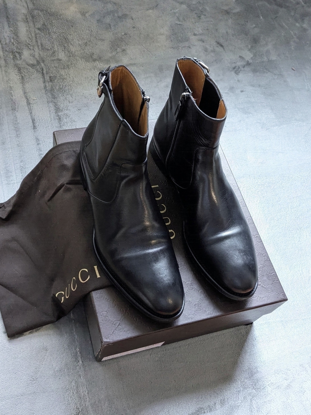 Gucci Black Leather Chelsea Boots for Men Size Zip US 11